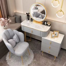 輕奢化妝桌 北歐INS風臥室梳妝臺 小戶型時尚簡約化妝臺, 灰白金色,0.82米+櫃【無鏡無凳】