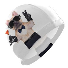 DallON 온an 수영 모자 유니 성인 프렌치 불독 홀딩 글래스 레드 마티니 폴리에스터 178930, 10x7 87 inch, 불독 홀딩 글라스, 1개