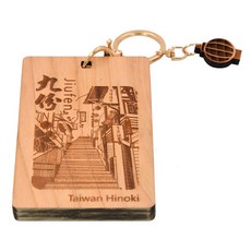 希諾奇 台灣檜木 悠遊卡套 花磚 台灣 九份, 1個, 九份-階梯(伸縮頸繩顏色隨機)