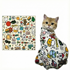 고양이 케어용 할큄방지 자가접착 매직 그루밍 랩 목욕수건 큰 수건 털 방지, 1개, 큐트 두들