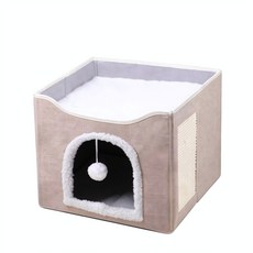 Bedsure 寵物窩 睡眠 玩耍 磨爪, 卡其色粗麻底板可水洗, 1個