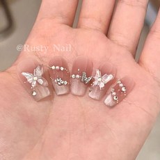 【鏡月蝶】溫柔法式冰透腮紅玻璃珠蝴蝶貓眼美甲, 1個, 【鏡月蝶】短梯19mm,M, N/A