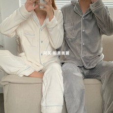600克絨法蘭絨睡衣情侶款，冬季加厚刷毛寬鬆保暖法蘭絨家居服套裝