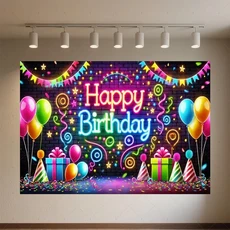 글로우 네온 생일 축하 배경 용품 댄스 카니발 파티 장식 반짝이는 사진 촬영, 01 120x90cm, 12 qmy512-4