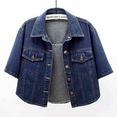 여성용 여름 데일리 루즈핏 숏 데님 코트 반팔 청자켓