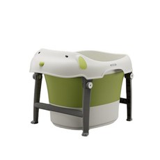 magebaby 兒童折疊浴桶 嬰兒洗澡盆 適用0-10歲, 若草綠 浴凳