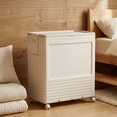 YEAAYE 접이식 폴딩 이동형 리빙박스 대형 수납함 낮은 손잡이형, 아이보리, 1개