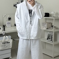 르위 남녀공용 후드조끼집업 오버핏 투웨이지퍼 빅사이즈