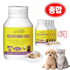 NUTRIVIO 강아지 영양제 고양이 간식 종합 멀티 비타민 관절 피부 눈건강 기관지 활력 올인원 반려동물 종합영양제, 4개, 100g