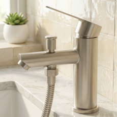 하봄 무광 스텐 세면샤워겸용 원홀 세면대수전 EL-1015, 1개