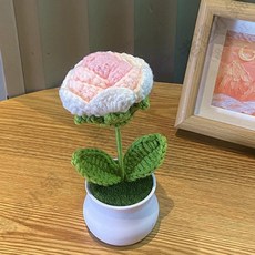 GB STORE 手工編織毛絨盆栽, 1個, 單朵粉玫瑰盆栽