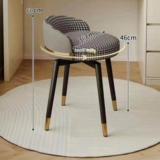 화장대회전의자 등받이 스툴 파우더룸 콘솔의자 침실 원형 화장대의자 네일샵 가죽 회전의자, 회전 블랙 하운드투스 진회색 쿠션