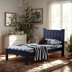 지누 원목 싱글 침대 베드(매트리스별도)/3colors, 네이비