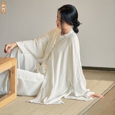 碎碎念 文藝禪意茶服 寬鬆顯瘦亞麻開衫 柔軟飄逸棉麻衫 民族風改良漢服 涼爽透氣 上衣