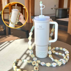 [4종 세트] 텀블러 플라워 스트랩 2종+선인장 빨대캡+실리콘 링 스탠리 스타벅스 호환, 1세트, 옐로우플라워