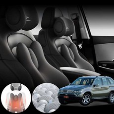 BMW E53 X5 (99~06) 4.6i 차량용 3D 인체공학 목 허리 쿠션 세트 블랙 1개