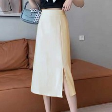 여름치마 여름스커트 앞트임 허리밴딩 찰랑 스커트 봄여름 정장스타일 han+82150jT