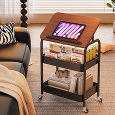 이동식 트롤리 다용도 선반형 수납 카트 패널 자유롭게 조절 가능, 3단, 블랙