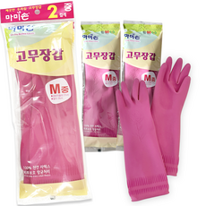 마미손 국산 고무장갑 (2켤레), 1세트, 중(M), 핑크