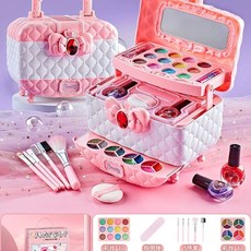 키즈 화장품 세트 장난감 꾸미기-디자인5 공주 박스 메이크업, 1개, K. 분홍색 3단 가방 + 인형 + 화장 브러쉬