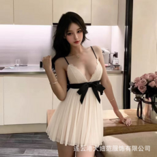 딱하루템 플리츠 리본 포인트 슬립 원피스 이벤트속옷 섹시 앞트임 슬립 란제리 허니문 잠옷 고급 실키 슬립