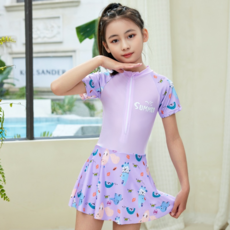 兒童泳衣女童中童連體裙式泳裝 運動風/SUMMER/圖案