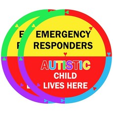 자폐증 인식 가정 안전 스티커 15.2cm x 15.2cm 자폐증 아동 Lives Here 비닐 라벨 응급 대응자 특수 필요 경고 사인 집 집 창문 문 2개, 자폐증 인식 가정 안전 스티커 15.2cm x 15.2