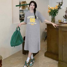 여성 임부복 롱 홈웨어 프린팅 트임 오버핏 반팔 원피스