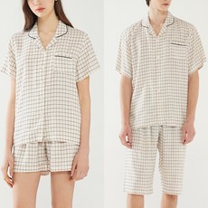 남녀 아이보리 심플 체크 인견잠옷 냉장고 잠옷 레이온 남자 파자마 커플잠옷 부모님잠옷
