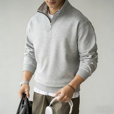 ANYOU 남성 빅사이즈 오버핏 맨투맨 캐주얼 두꺼운 반집업 맨투맨