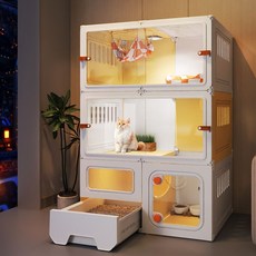 加大雙層貓籠子 貓別墅 大型貓籠 雙門設計 家用室內貓砂盆廁所一體 加厚環保材質 透氣通風 免工具安裝 好收納, 1個, 中雙層【105*45*70】餐廁分離/白,A套餐:抽屜式貓砂盆帶鏟+貓爬梯