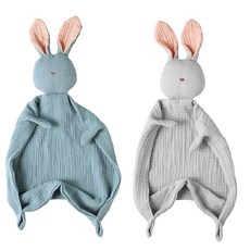 Insular Bunny Lovey 남아 및 여아용 담요 아기용 유기농 면 모슬린 안전 부드럽고 통기성이 좋은 Lovie 수딩 타월 신생아 유아를 위한 그레이 158517, 블루&그레이