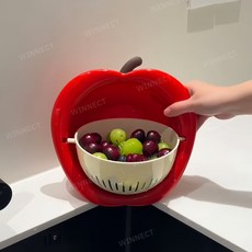 WINNECT 귀여운 사과모양 다용도 세척 바구니 과일 채소 물빠짐 주방용품, 빨간색, 4개
