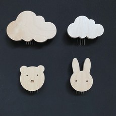 베리마망 원목 우드 꼭꼬핀 일자형 꼭꼬핀 행잉우드 나무 벽걸이 후크, 곰돌이 꼭꼬핀, 1개
