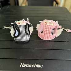 DFMEI 寵物胸背牽引繩套裝，可愛小翅膀格紋設計, 1個, 黑色