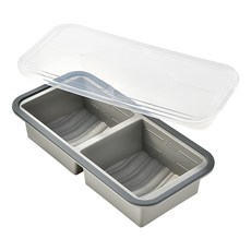 跨境硅膠分格保鮮盒保鮮膜家用食品級保鮮盒家用冰箱收納密封餐盒, 1個, 兩格(灰色):如圖