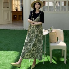 Yellwel 캐미솔 투피스 조합 원피스 여성 플러스 사이즈 롱 원피스 DJP