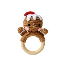 薑餅人嬰兒鉤針手工動物搖鈴針織卡通玩偶搖鈴寶寶安撫可啃咬玩, 紅色搖鈴, 1個