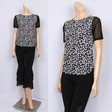 노브패리스 SPR2944 흑백 나염 반팔 티셔츠 66에서88 스판 라운드 여름 라인 라틴 줌바 연습복 여자 댄스스포츠복