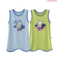 hebl 兒童無袖防踢連體睡衣2025夏季薄款冰絲睡袍奧特曼男孩背心空調服