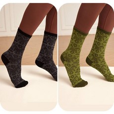 QUEEN YOGA瑜伽舒適復古時尚經典撞色提花棉襪