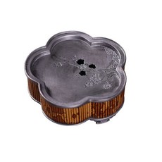 維尼好物 中式湘妃竹古錫壺承 儲水干泡盤 復古茶盤, 1個, 曇花 12x12x5cm