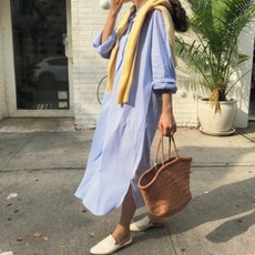 셔츠 임부복 오버핏 긴팔 원피스 여성 포켓 루즈핏 롱