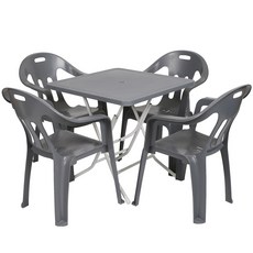 지오리빙 플라스틱 테이블 팔걸이의자 세트, 사탁+팔걸이(그레이)