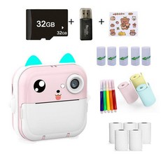조아와 미니 사진기 고화질 흑백 인화 즉석카메라 프린트카메라, 1개, 7.+ 32G + 카드 리더기 + 캐릭터 스티커 + 표, 기본 색상