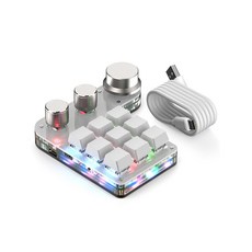 RGB 旋鈕 巨集鍵盤, 九鍵+3旋鈕自定義鍵盤(藍牙版)-白色, 1個