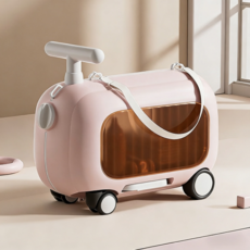 오스틱니 어린이용 캐리어 겸용 탈것 2-in-1 남녀 아기용 수하물 위탁 없이 휴대 가능한 가벼운 어린이 여행 가방, 핑크