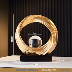 新中式財源滾滾工藝品玄關客廳辦公室擺件喬遷賀禮佳品, 金環輕奢擺件透明球8cm