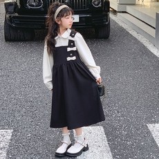 女童連衣裙 長袖假兩件學院風洋裝