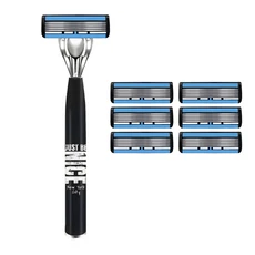 6겹 스테인리스 스틸 면도기 남성용 클래식 면도날 분리 및 재사용이 가능한 면도기, 13 1 holder 6 blades